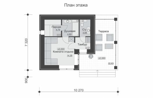 Баня с террасой и облицовкой кирпичом